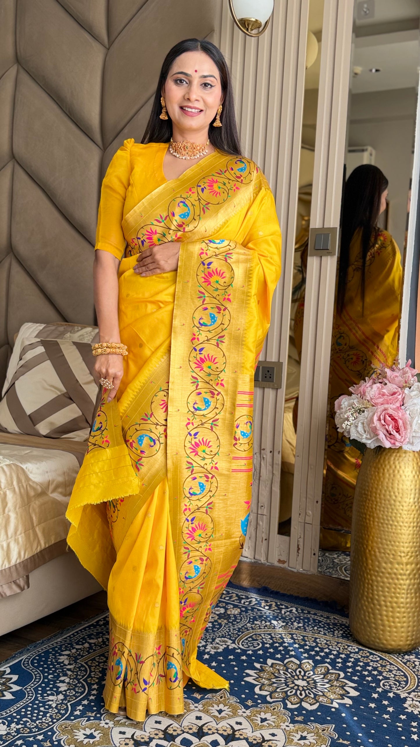 Sunshine Yellow More Lotus Border Paithani Saree