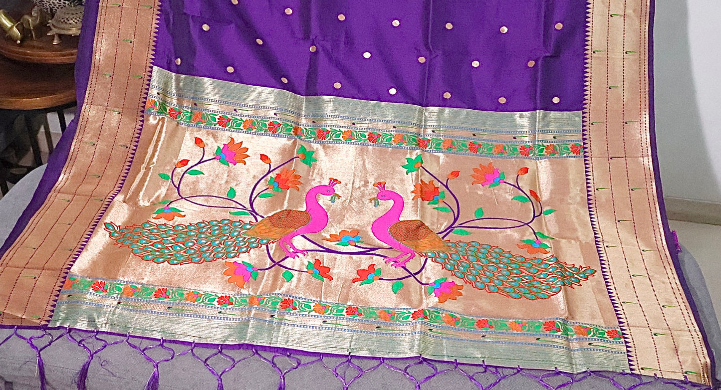 Royal Purple Kanjivaram Silk blend Paithani Saree with unstitched blouse
