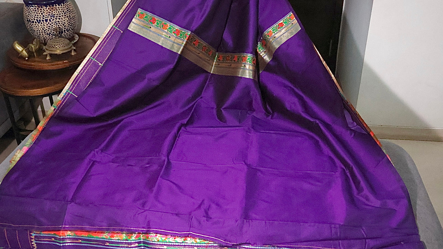 Royal Purple Kanjivaram Silk blend Paithani Saree with unstitched blouse