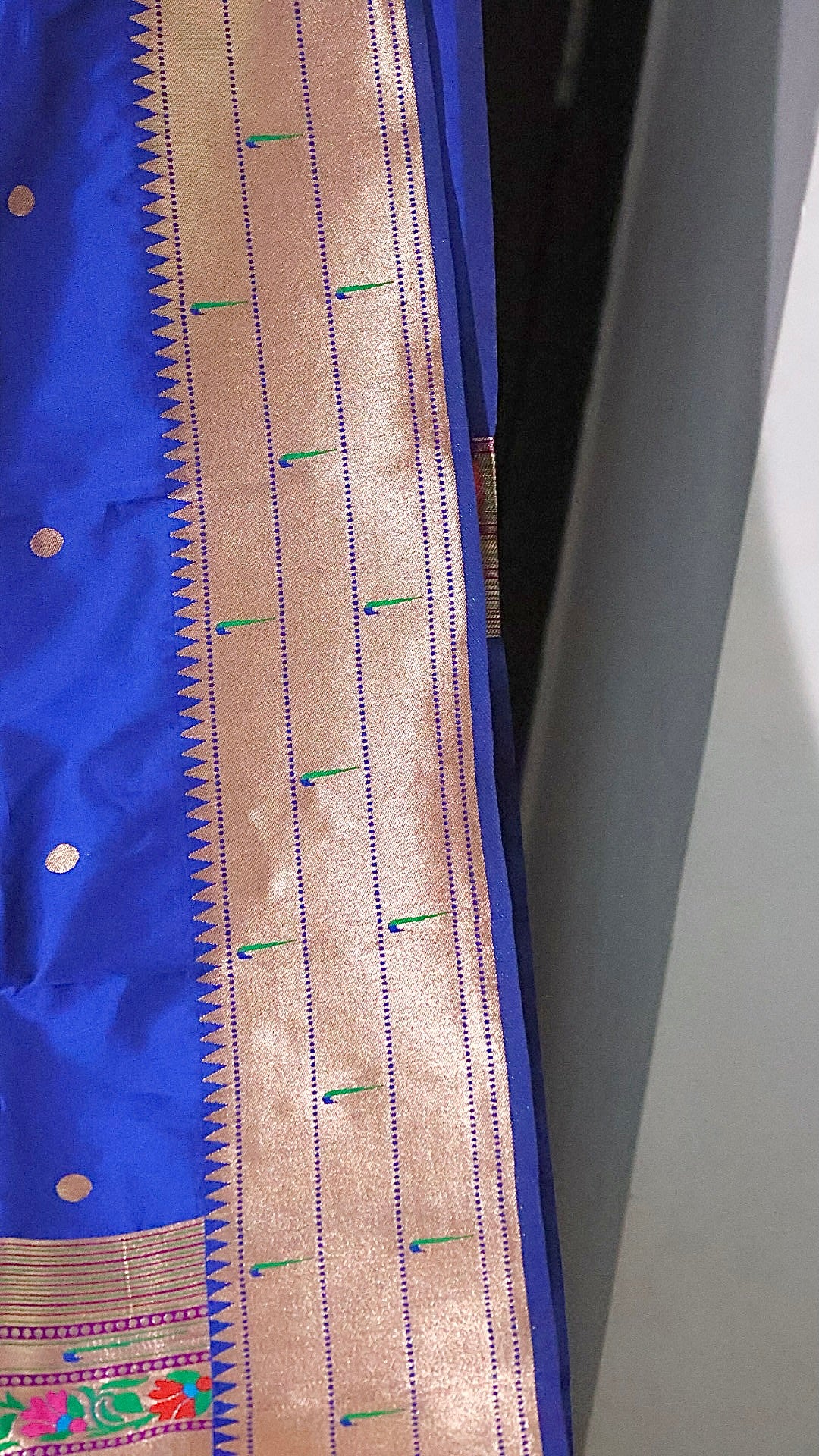 Royal Blue Kanjivaram Silk blend Paithani Saree with unstitched blouse