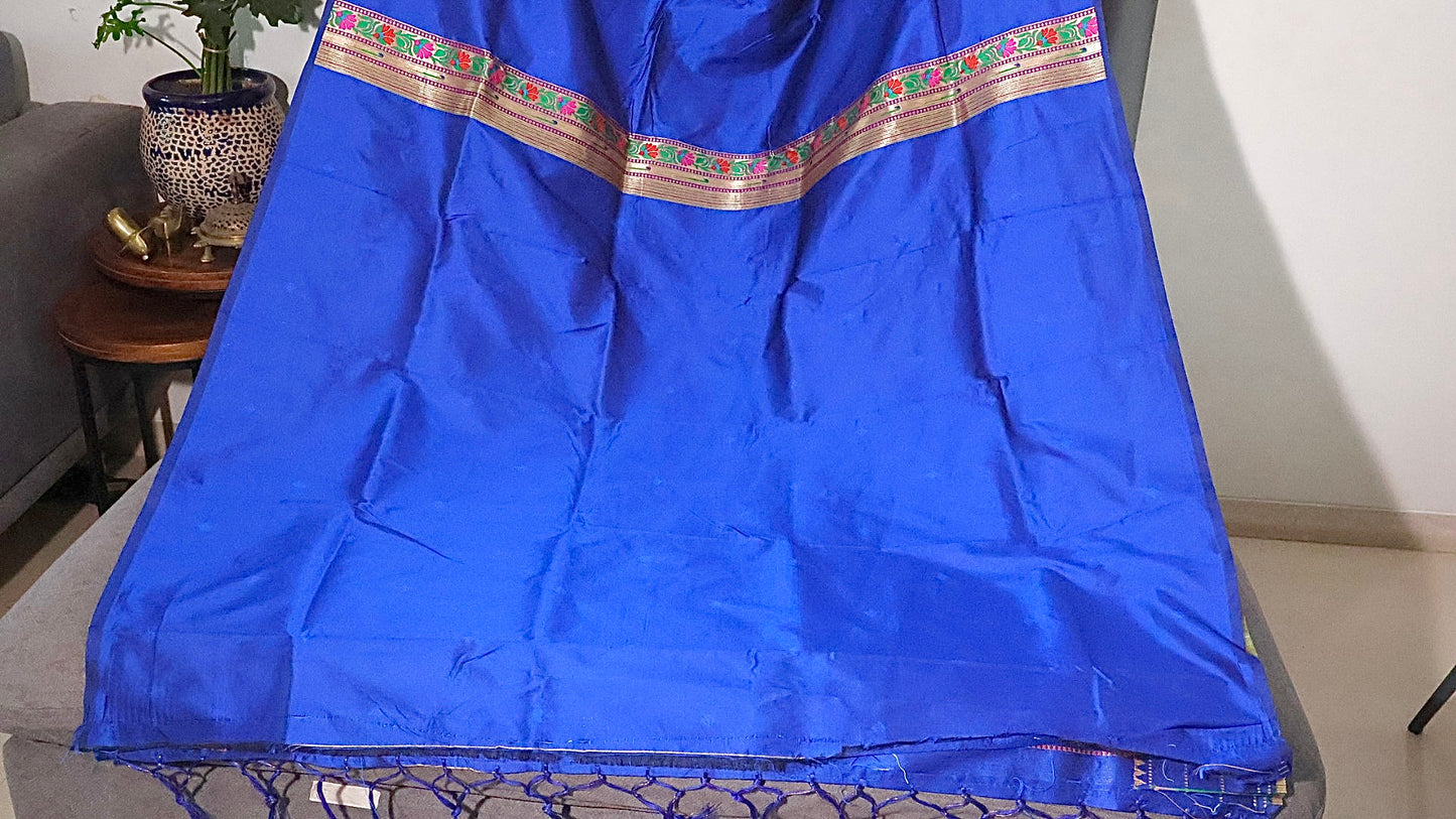 Royal Blue Kanjivaram Silk blend Paithani Saree with unstitched blouse