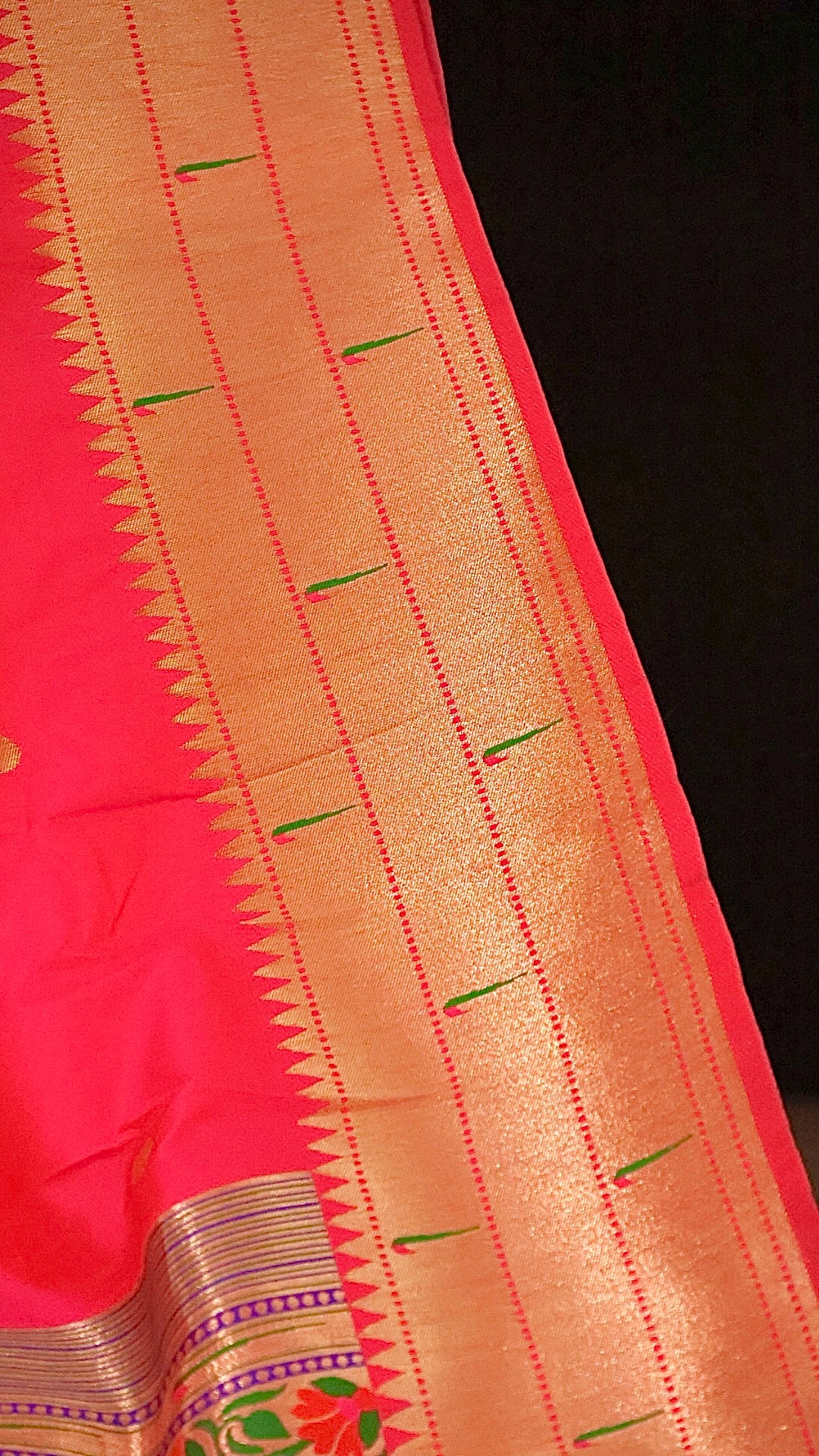 Rani Pink Kanjivaram Silk blend Paithani Saree with unstitched blouse