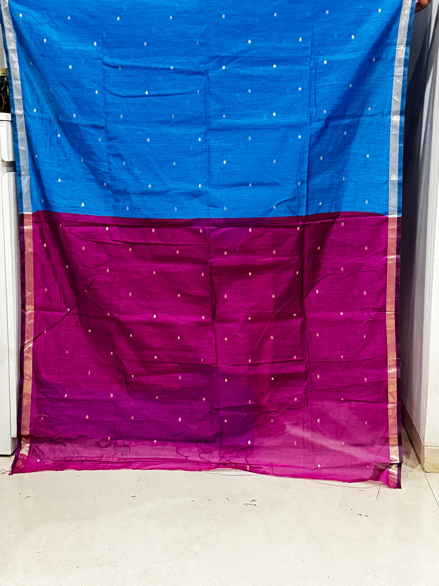 Teal & Rani Contrast Maheshwari Saree