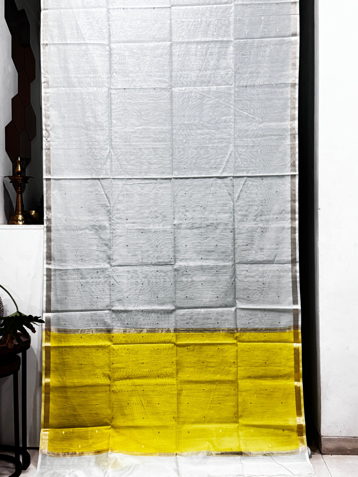 Cyan & Lemon Yellow Contrast Maheshwari Saree