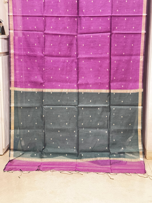 Magenta  & Bottle Green Contrast Maheshwari Saree
