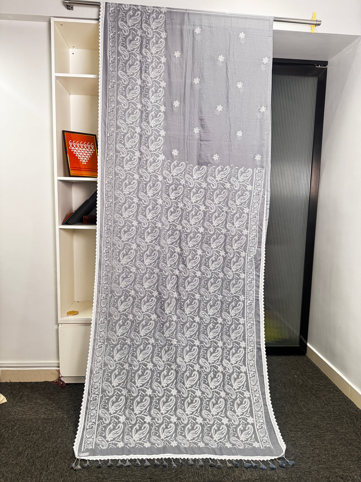 Grey Chikankari Mulmul Saree