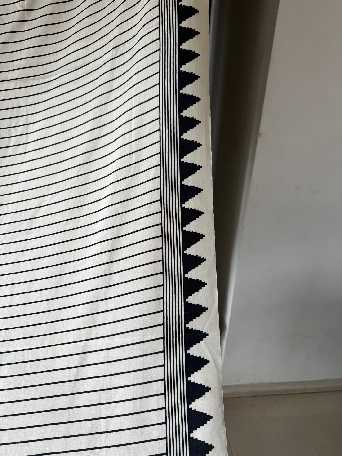 Off white and Black Semi Modal Silk Saree
