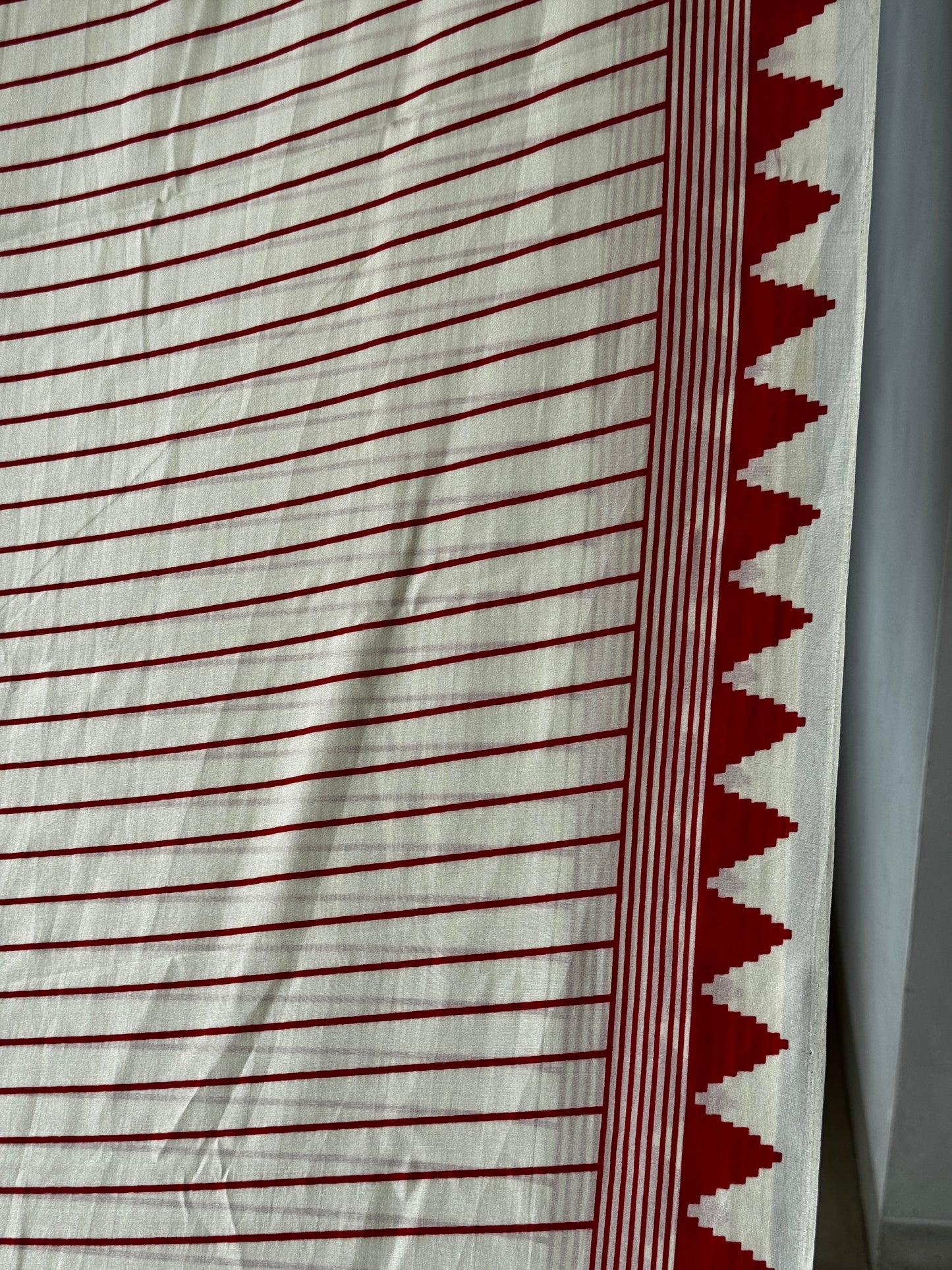 Off white and Red Semi Modal Silk Saree