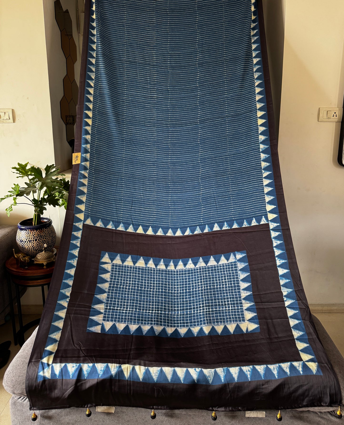 Deep Indigo and Black Semi Modal Silk Saree