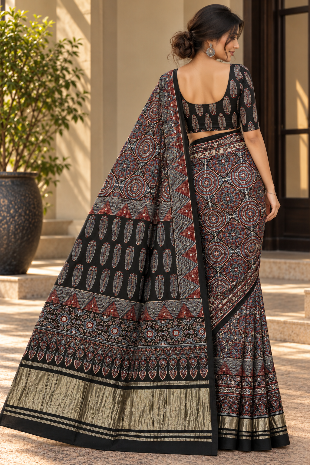 Black Pure Modal Silk Ajrakh