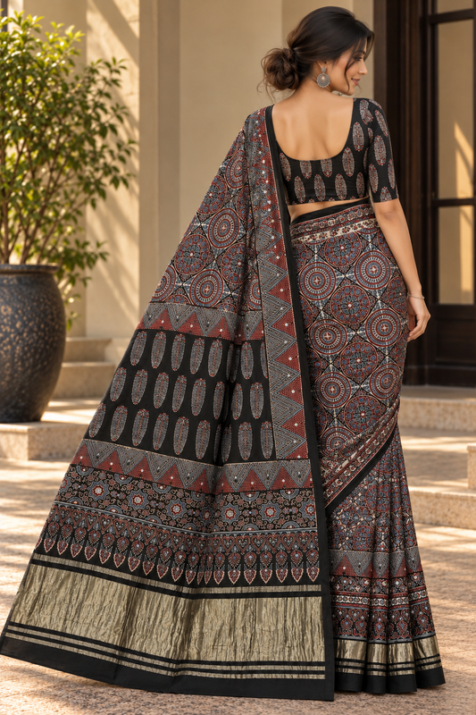 Black Pure Modal Silk Ajrakh