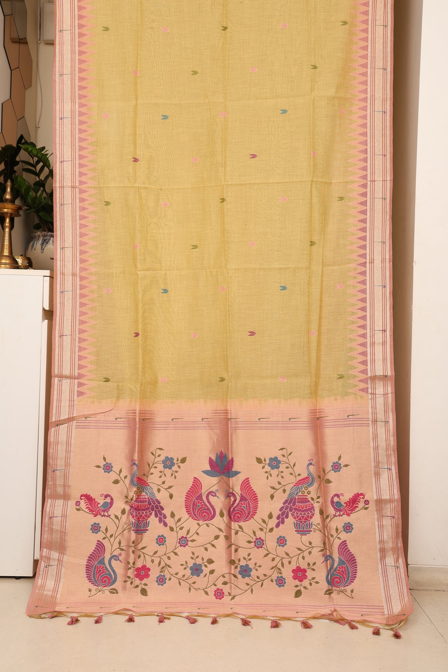 Haldi Yellow Munga Cotton Paithani