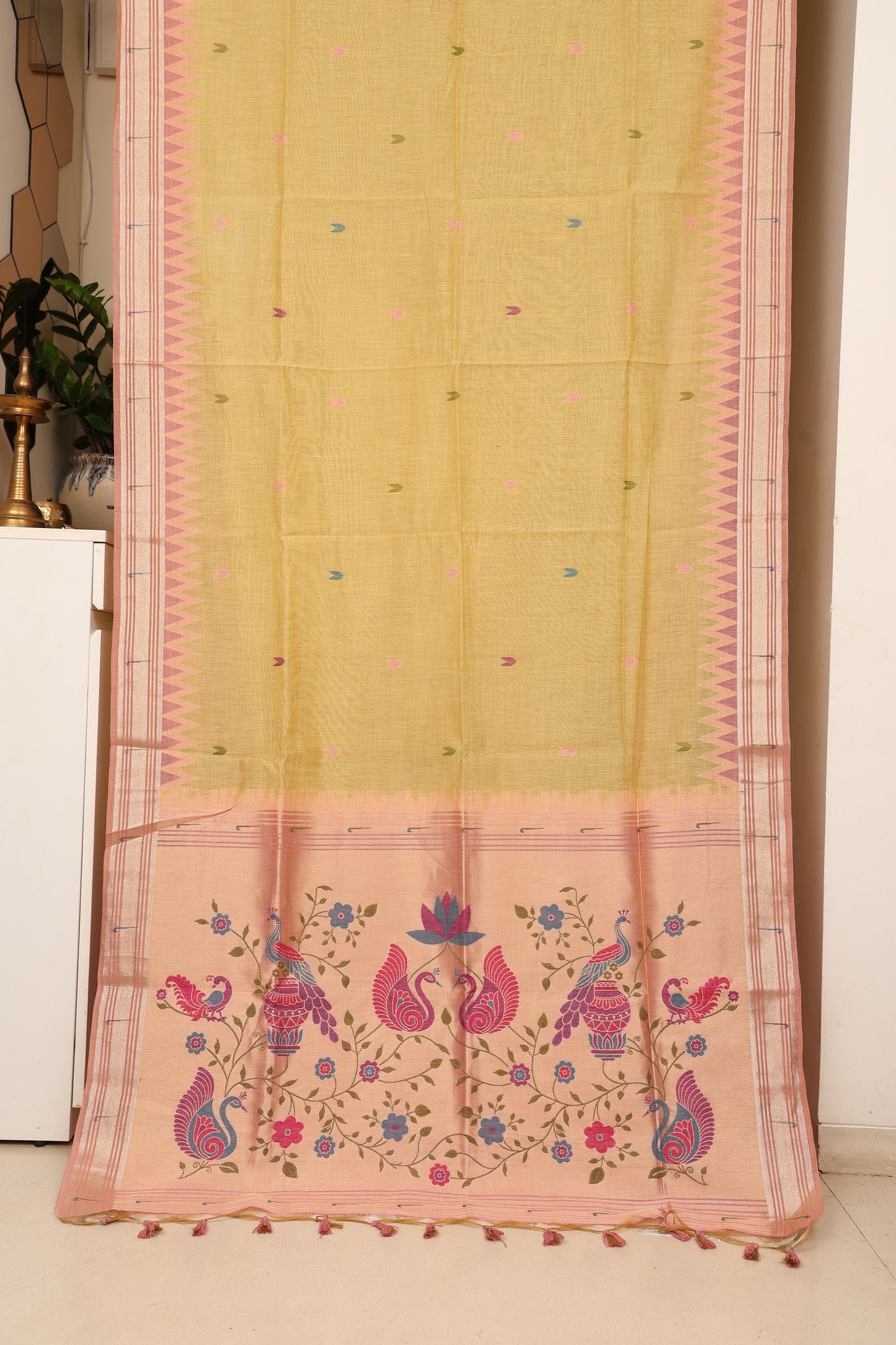 Haldi Yellow Munga Cotton Paithani