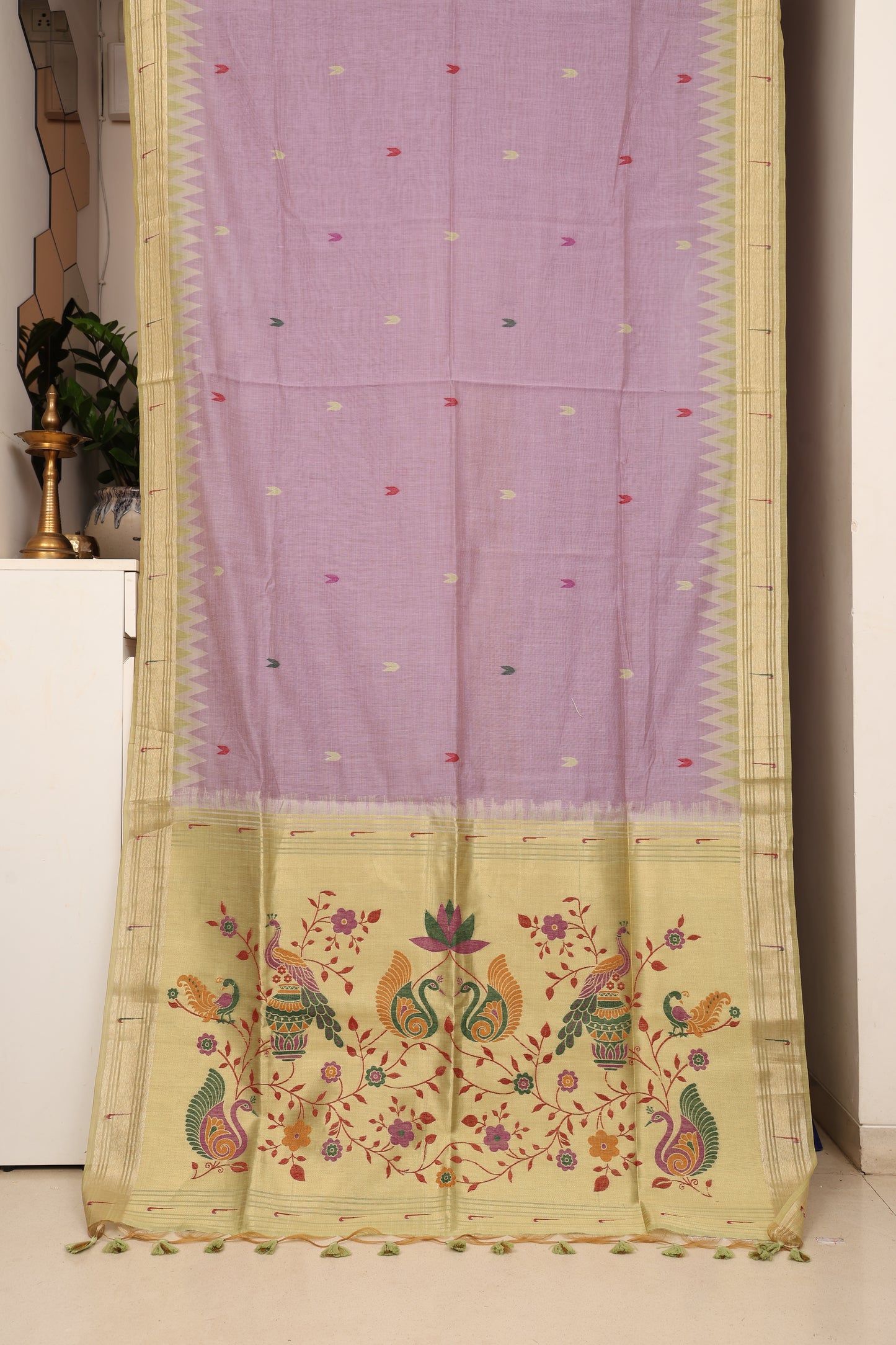 Lavender Mist  Munga Cotton Paithani