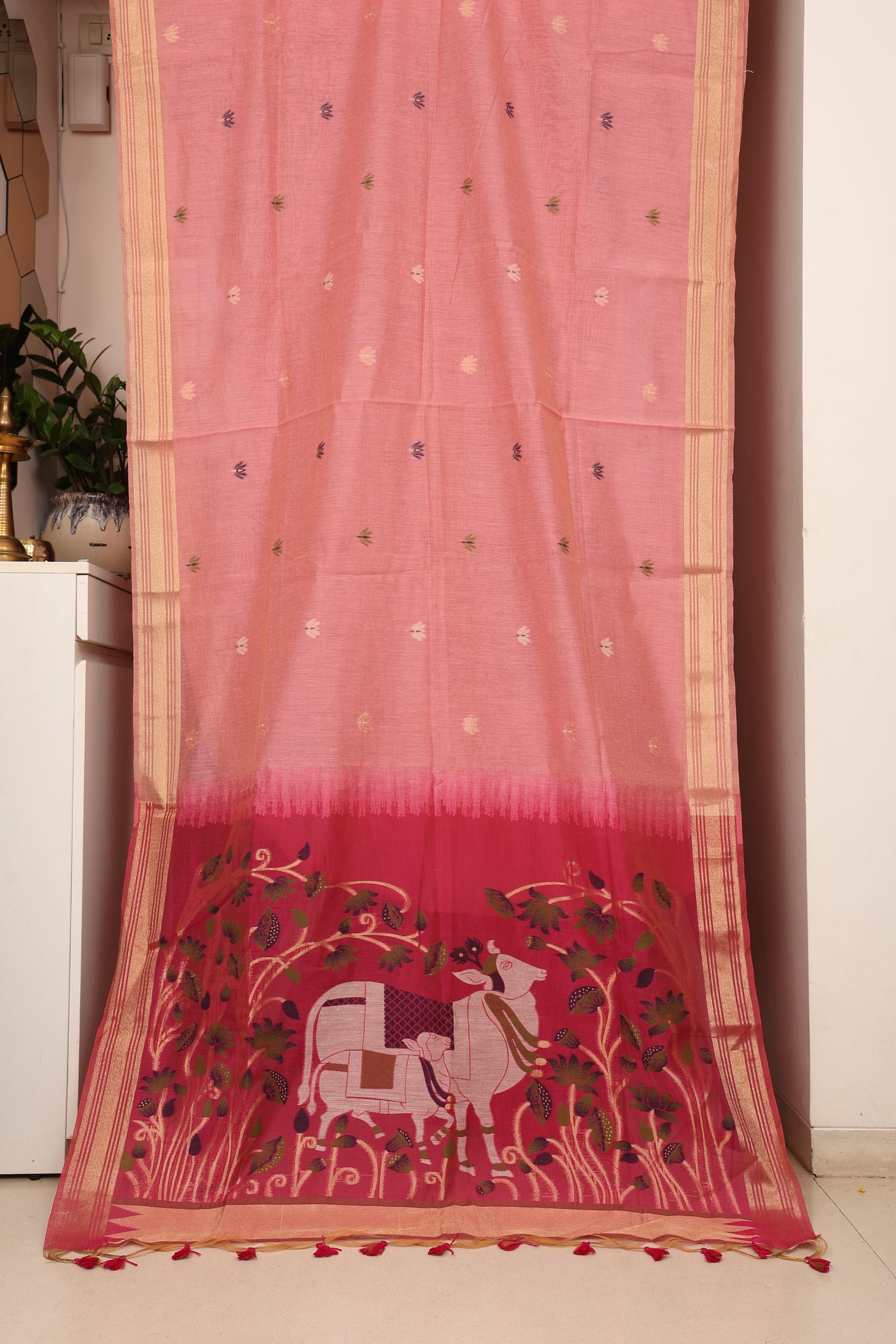 Blush Pink Munga Cotton Paithani