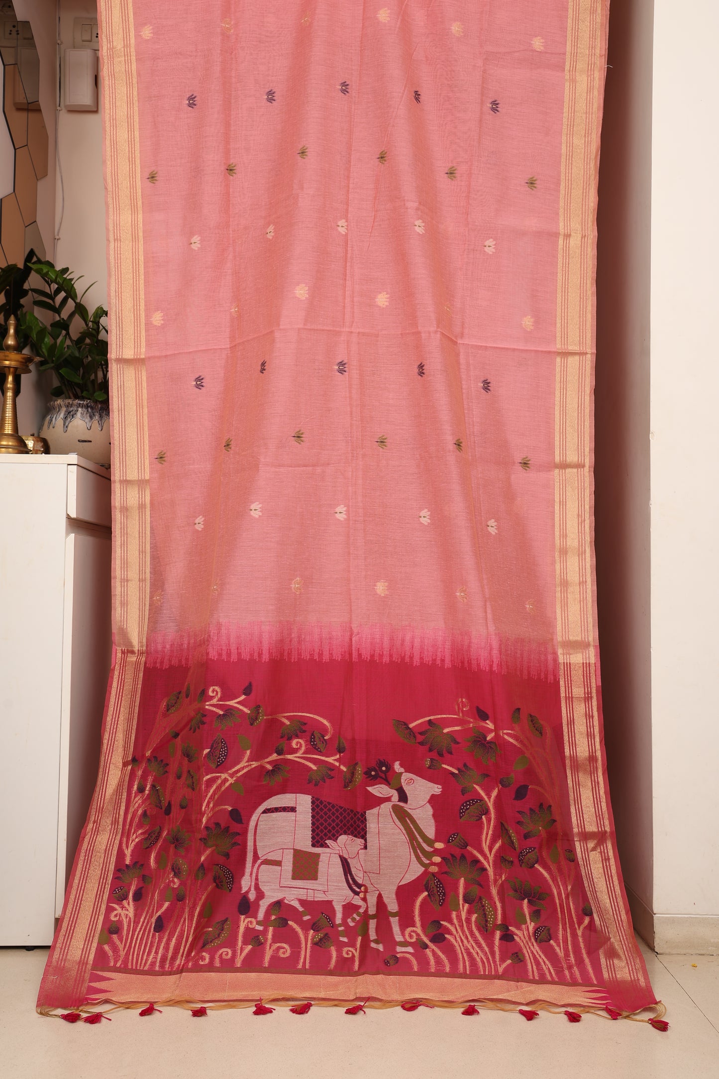 Blush Pink Munga Cotton Paithani
