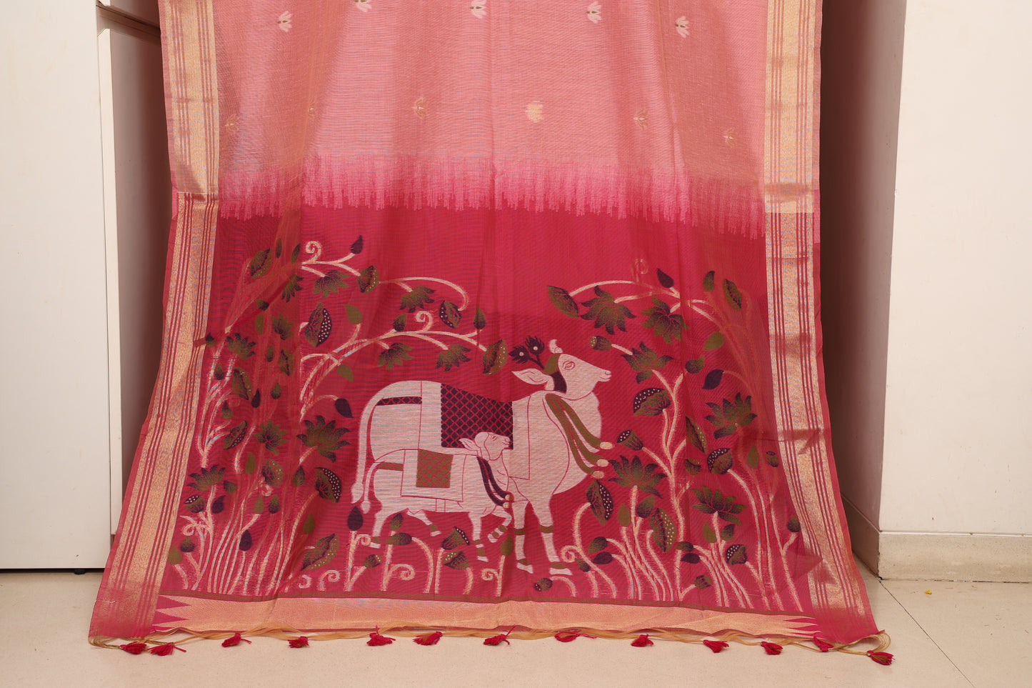 Blush Pink Munga Cotton Paithani