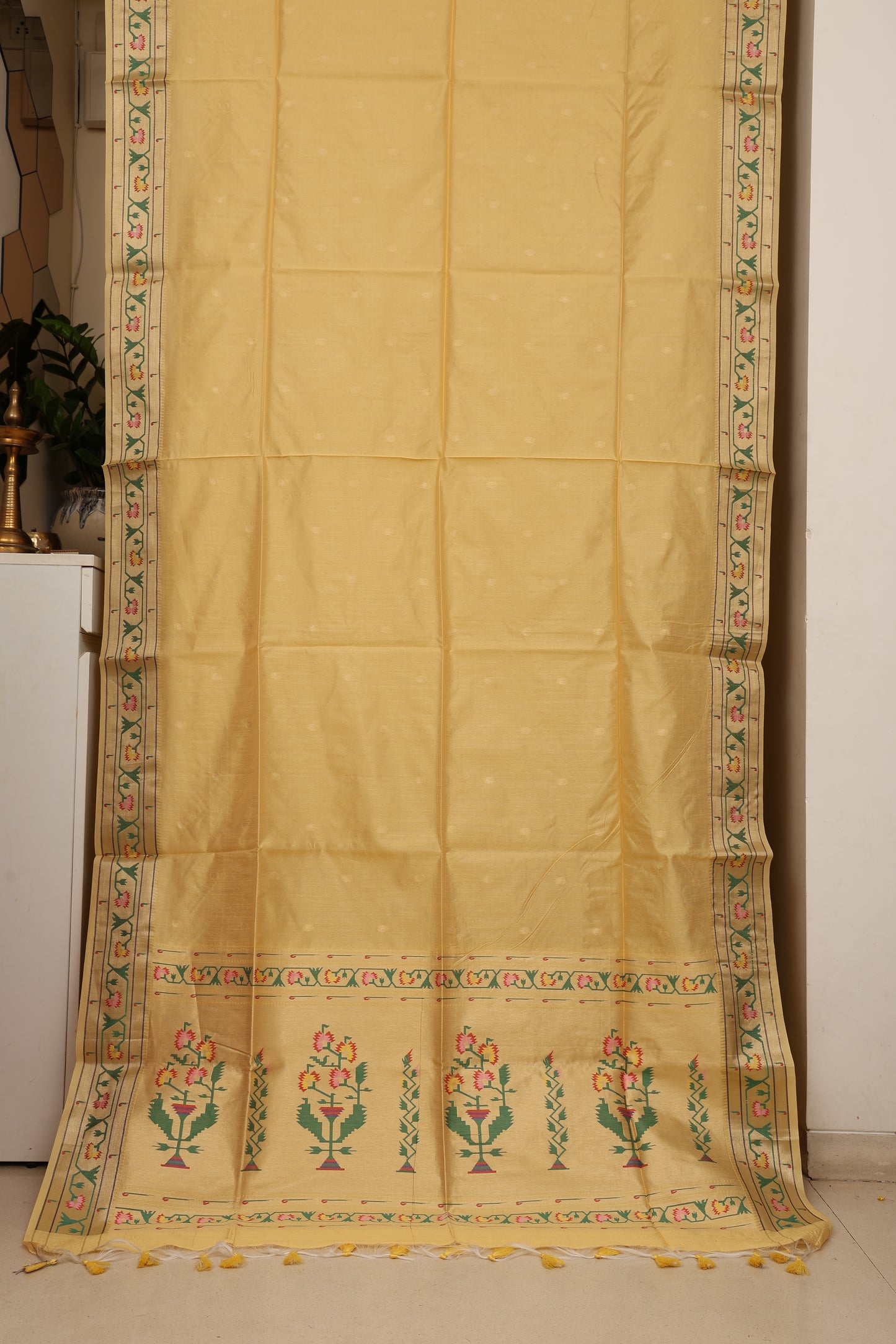 Haldi Gold Tussar Silk Blend Paithani