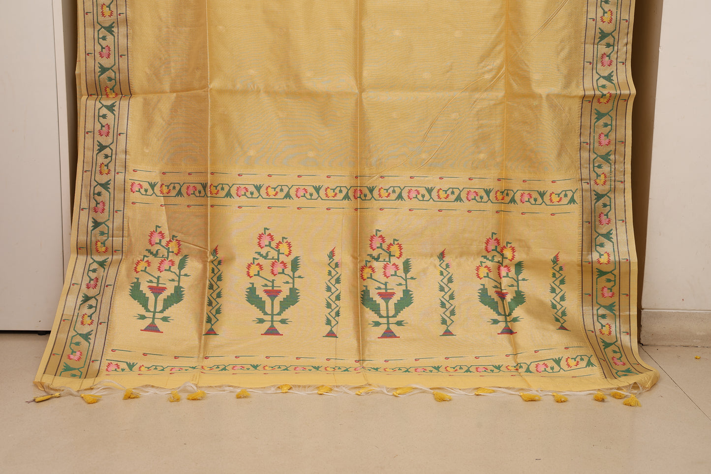 Haldi Gold Tussar Silk Blend Paithani