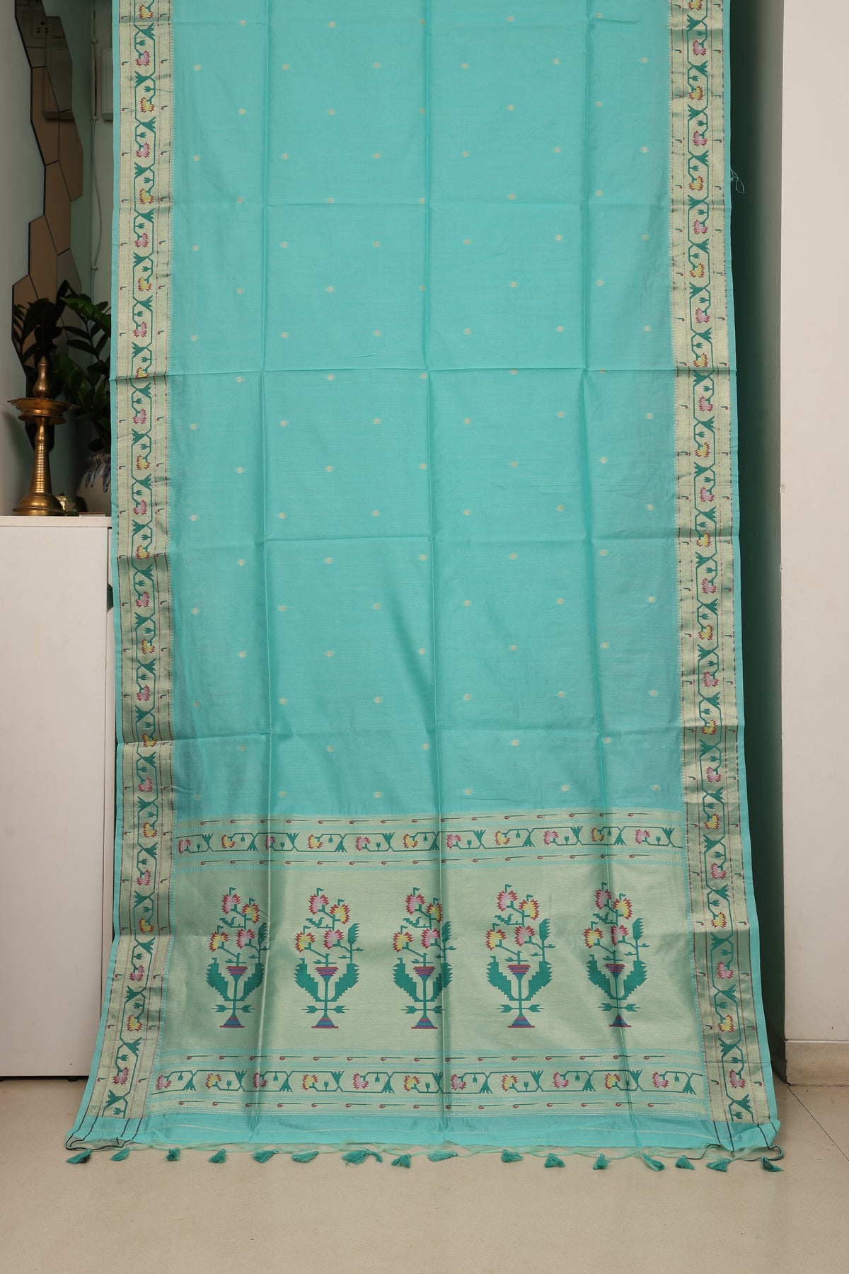 Aqua Mint Tussar Silk Blend Paithani