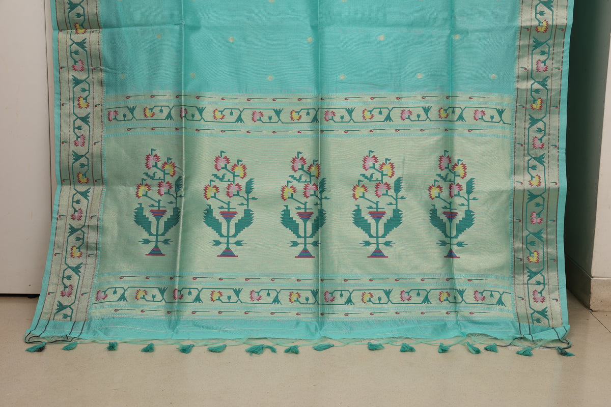 Aqua Mint Tussar Silk Blend Paithani