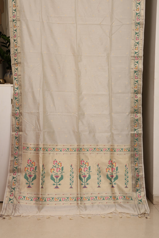 Off White Tussar Silk Blend Paithani