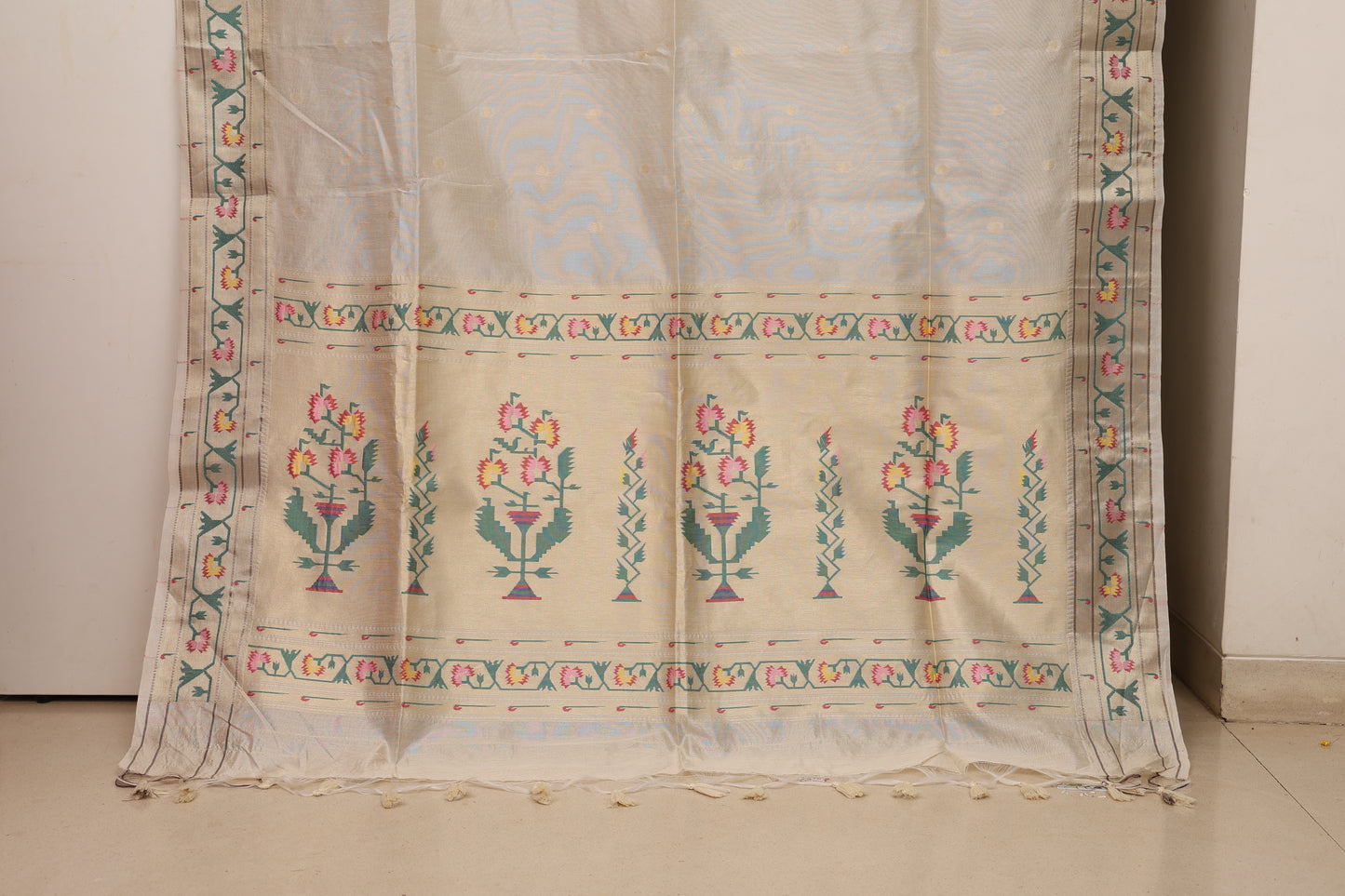 Off White Tussar Silk Blend Paithani