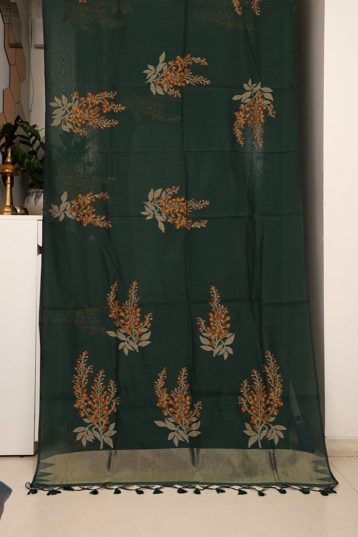 Bottle Green Rust Muga Cotton Silk