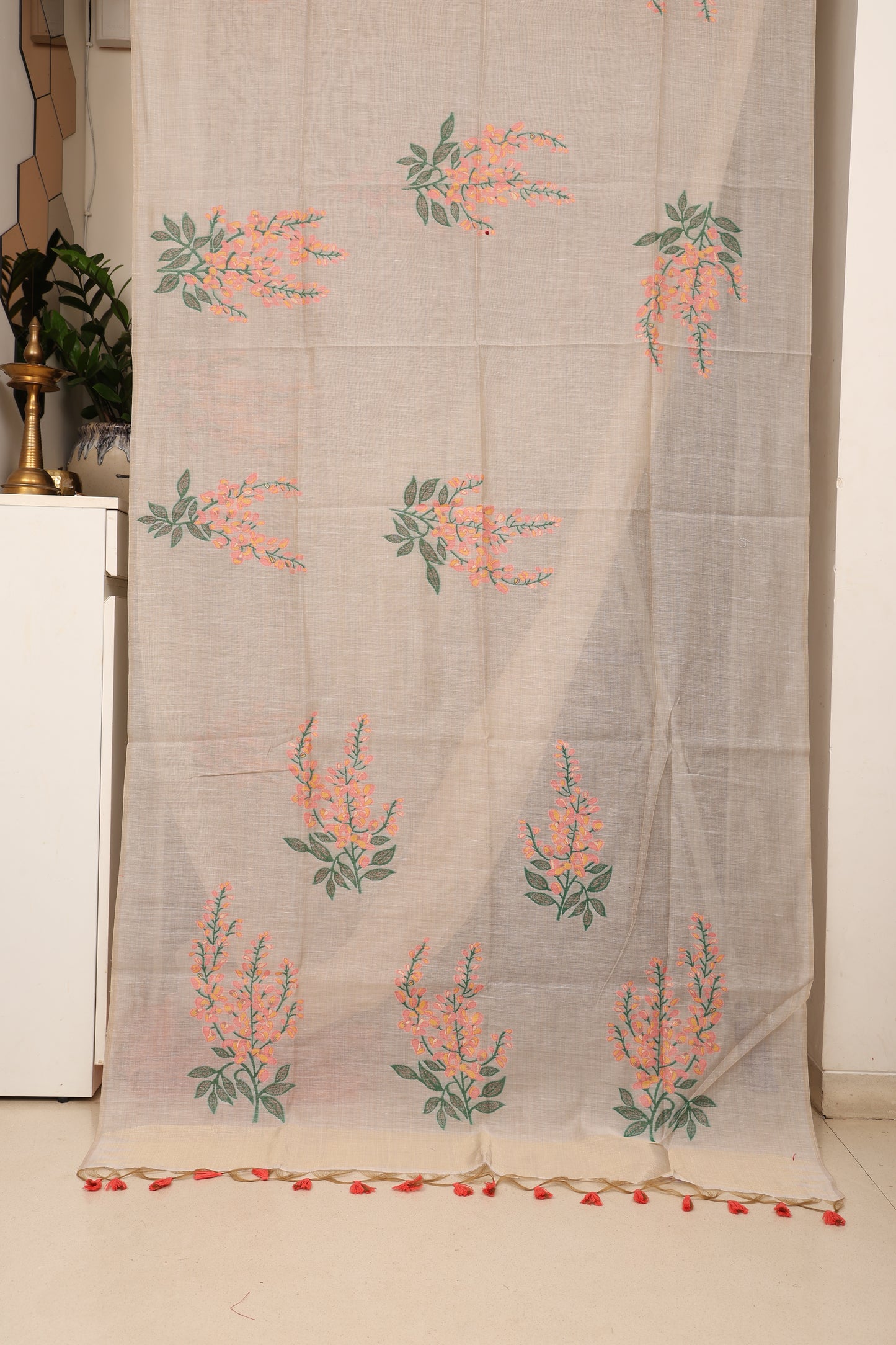 Ivory Peach Muga Cotton Silk