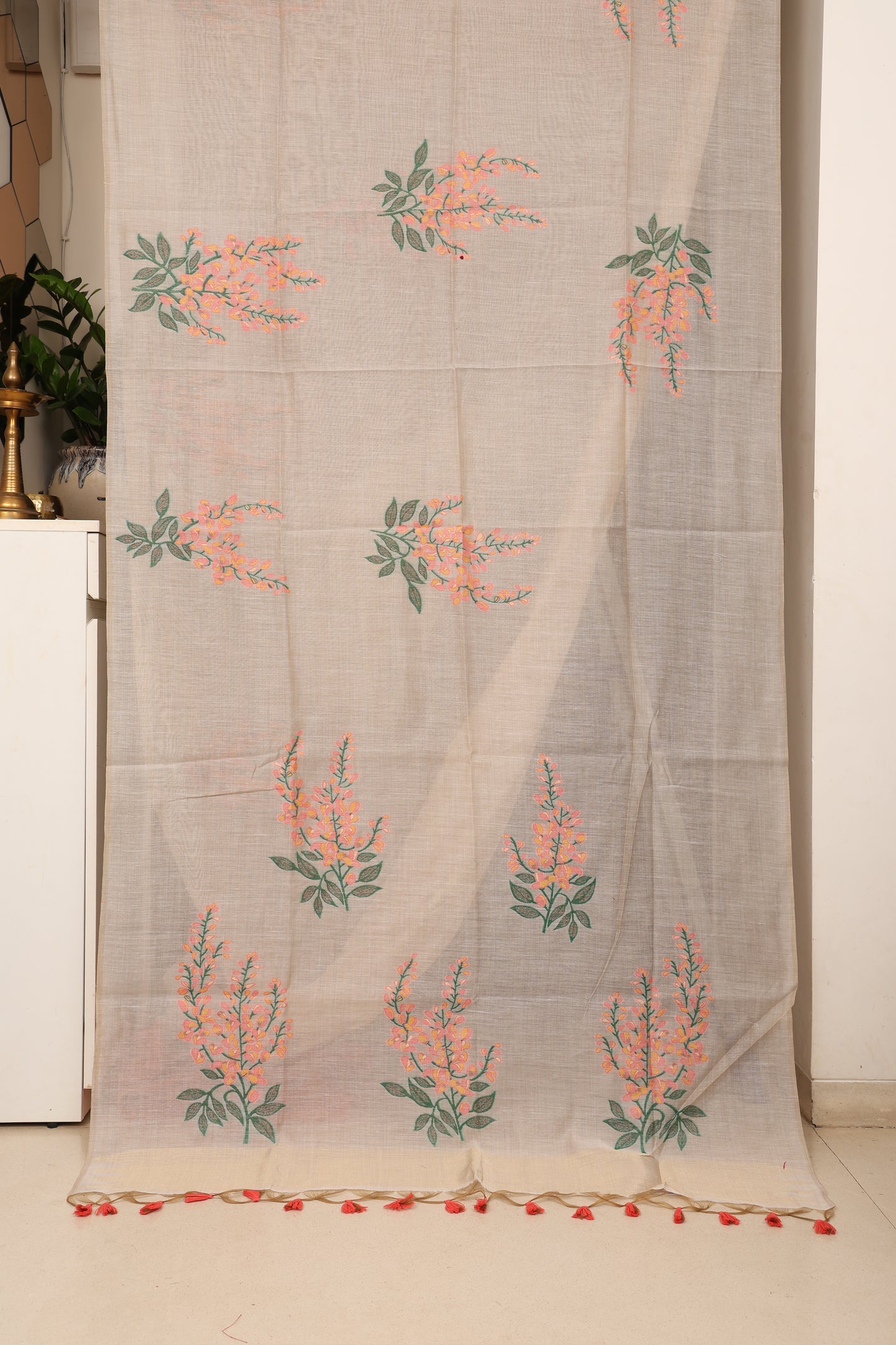 Ivory Peach Muga Cotton Silk