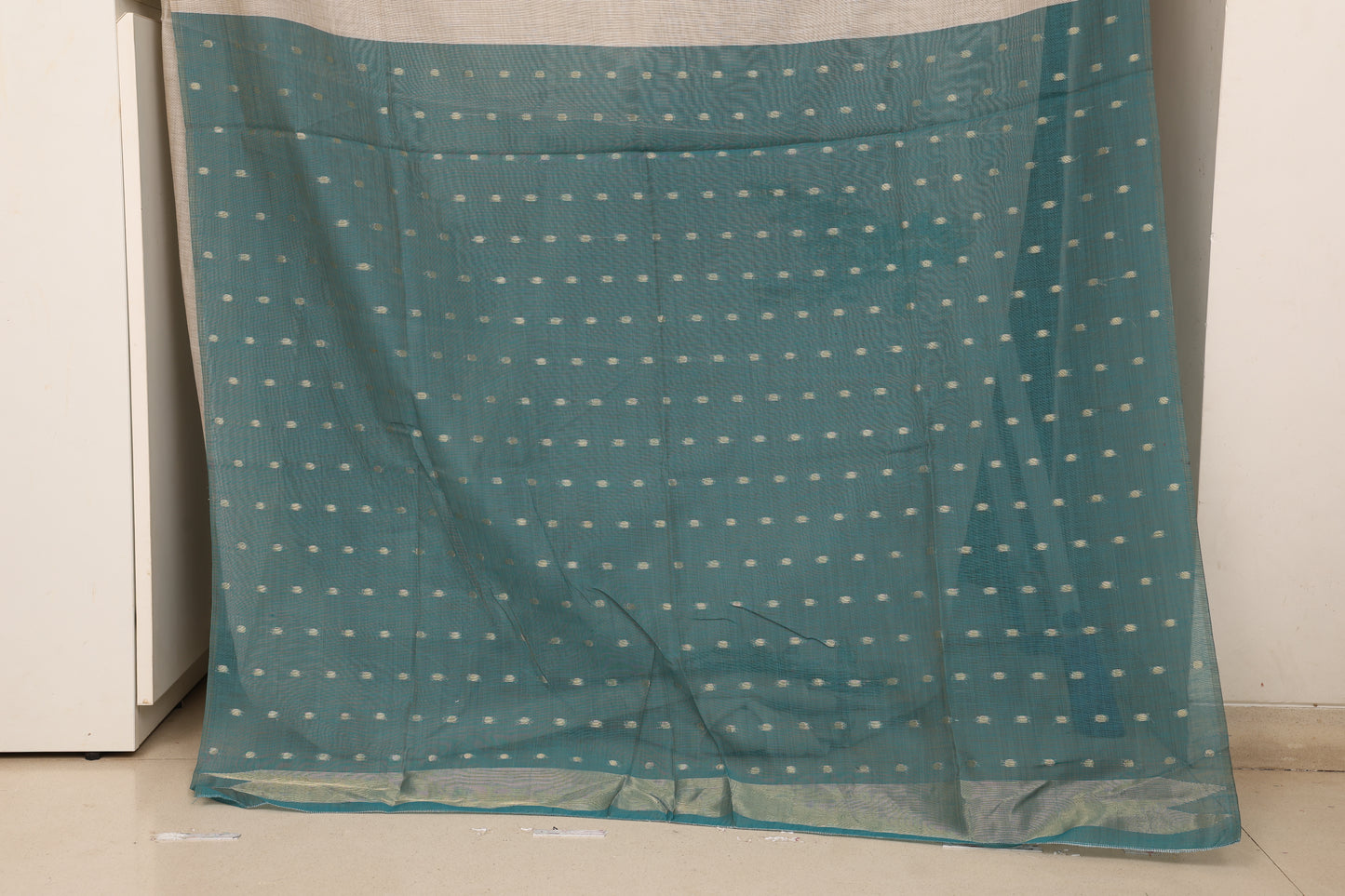 Ivory Sky Blue Muga Cotton Silk