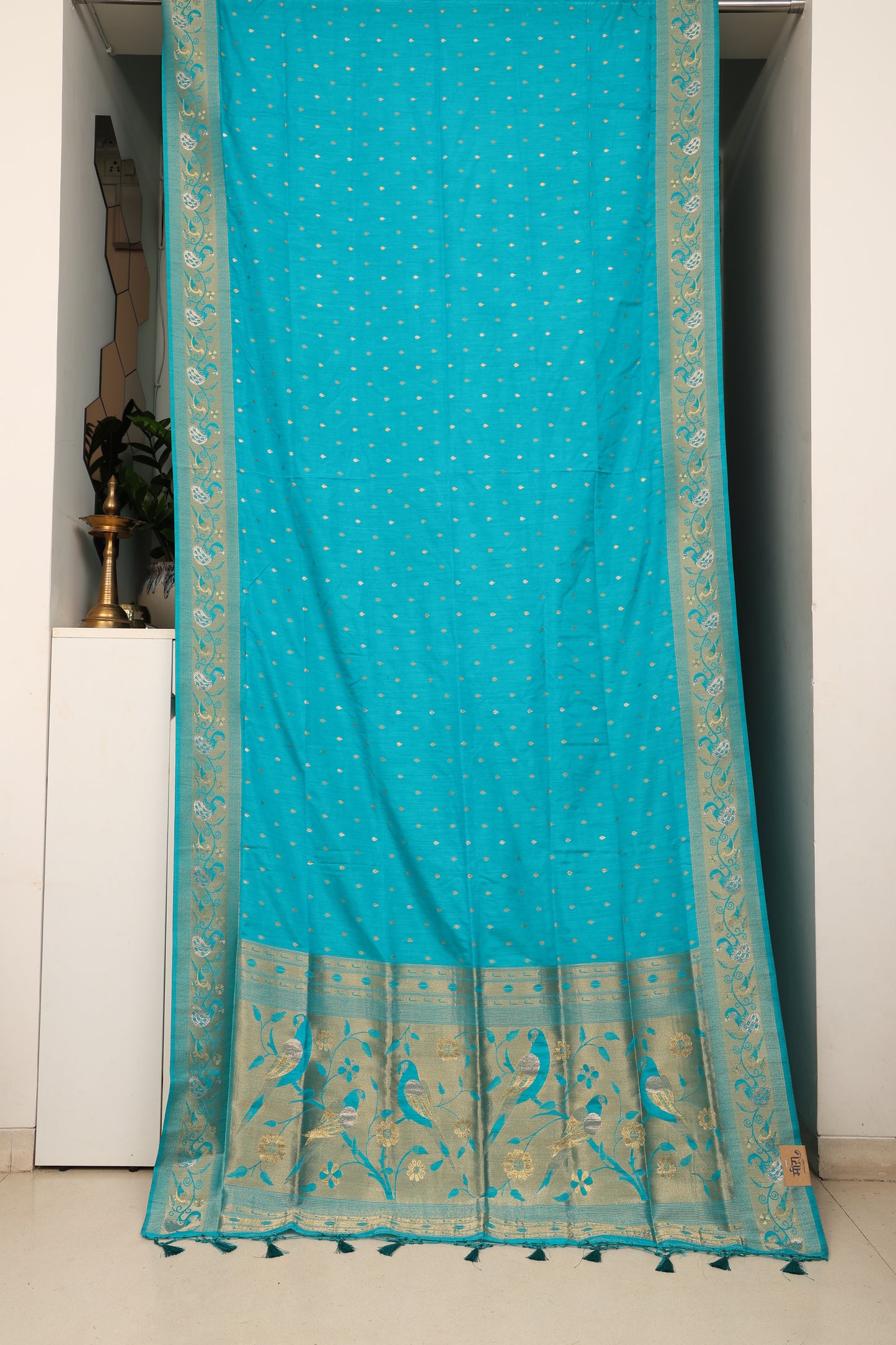 Aqua Turquoise Munga Silk Saree