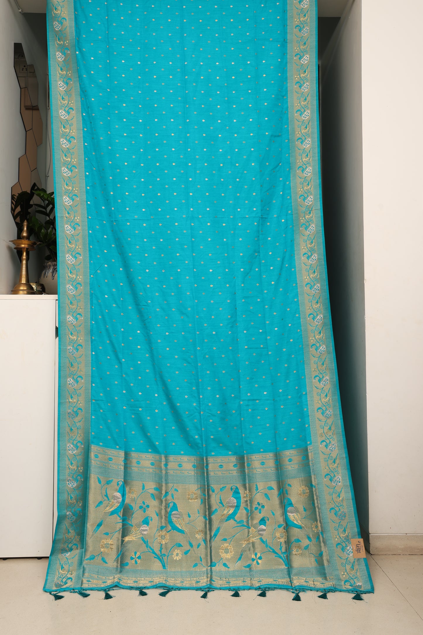 Aqua Turquoise Munga Silk Saree