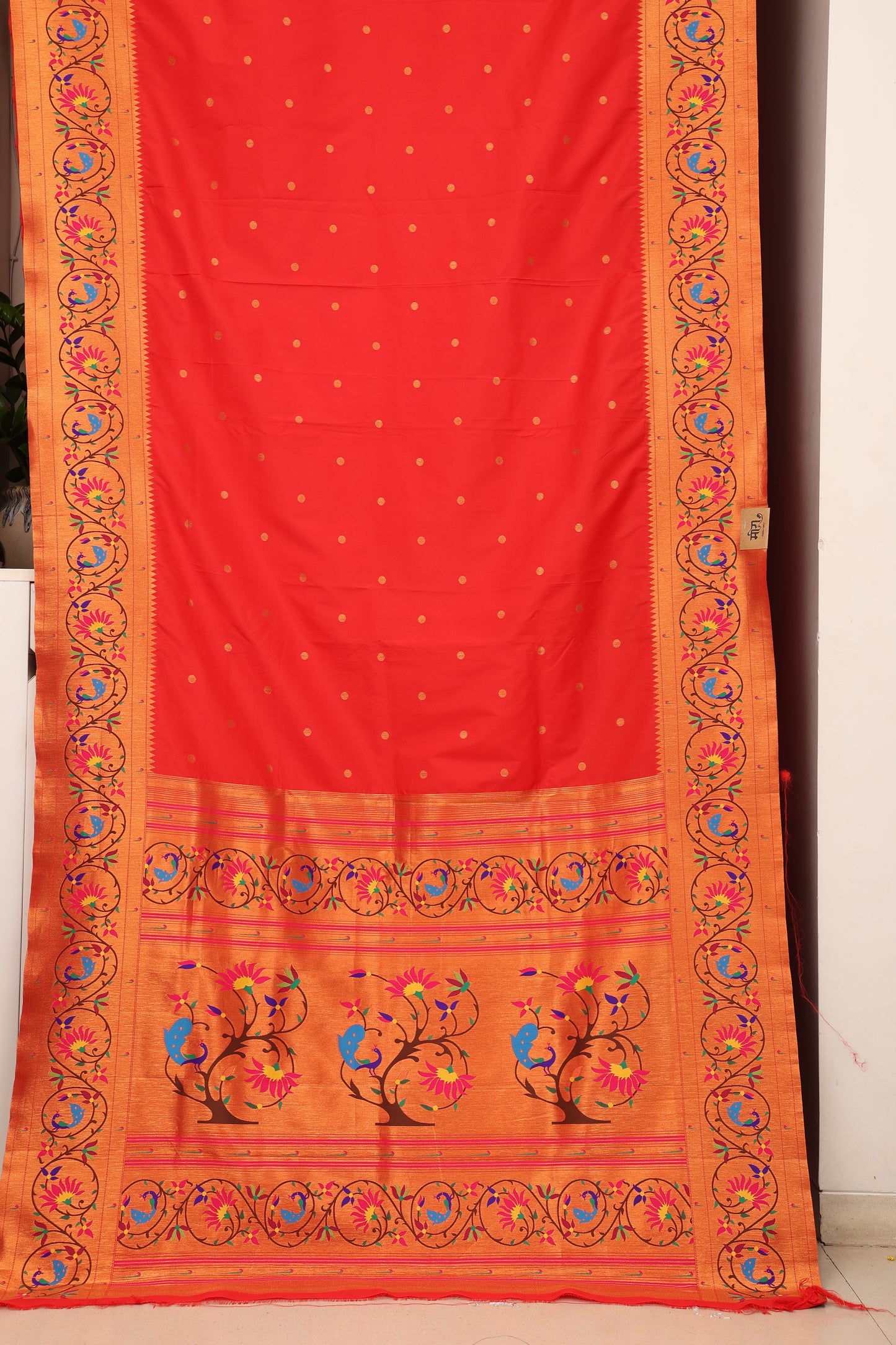 Crimson Red Mayur Chakra Paithani