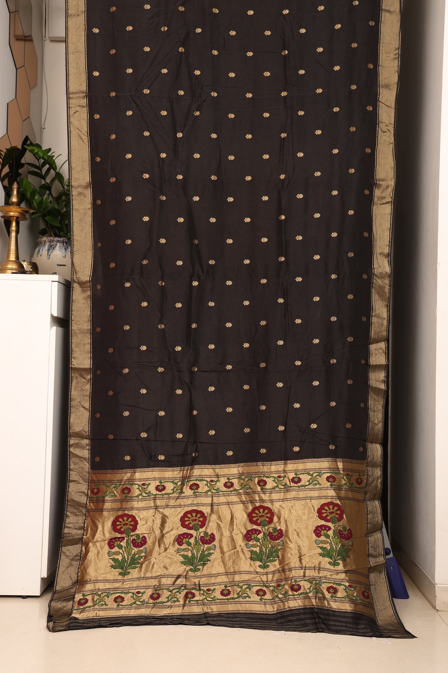Jet Black Munga Paithani