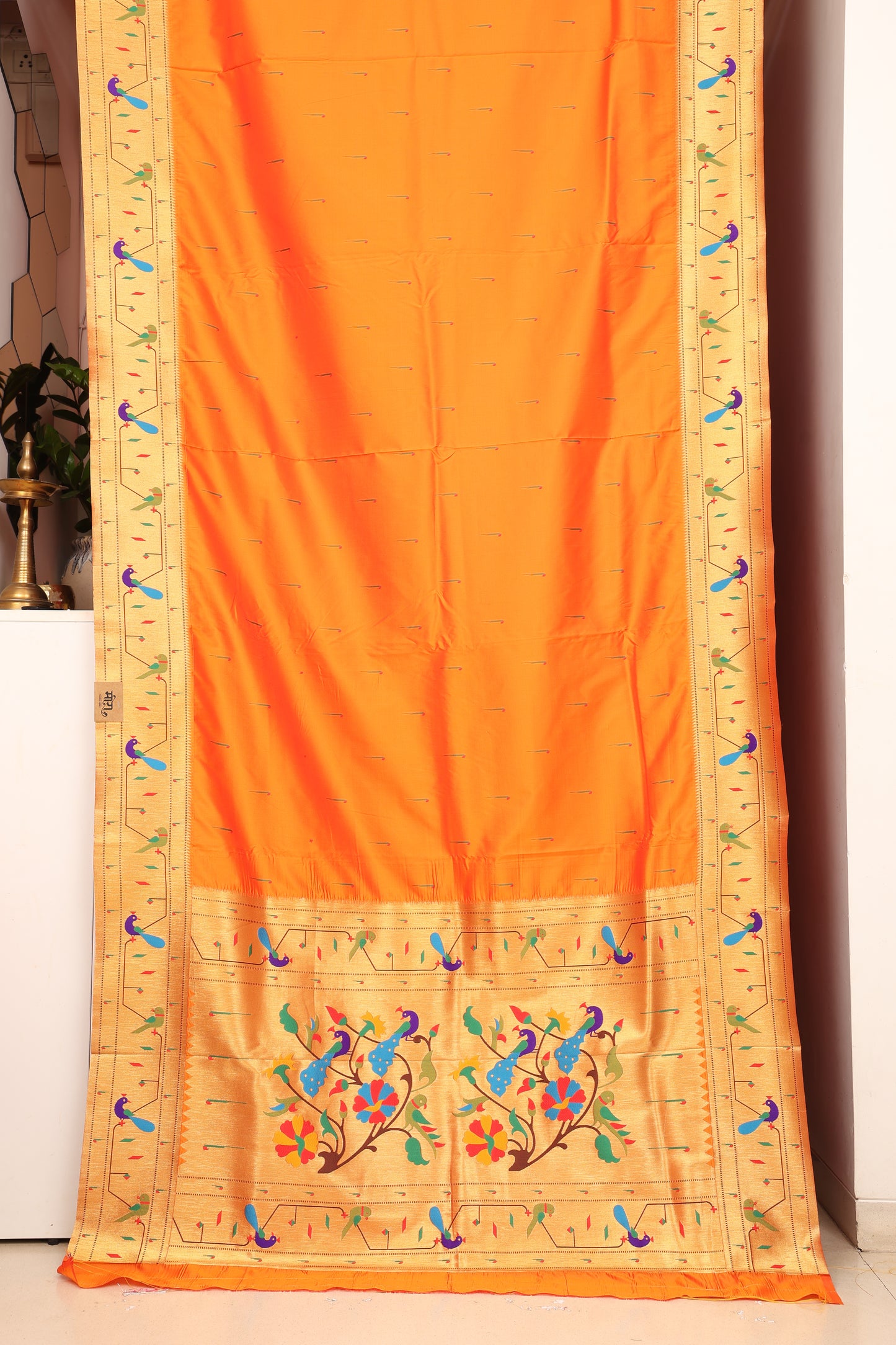 Kesari Orange Tota Maina Border Paithani