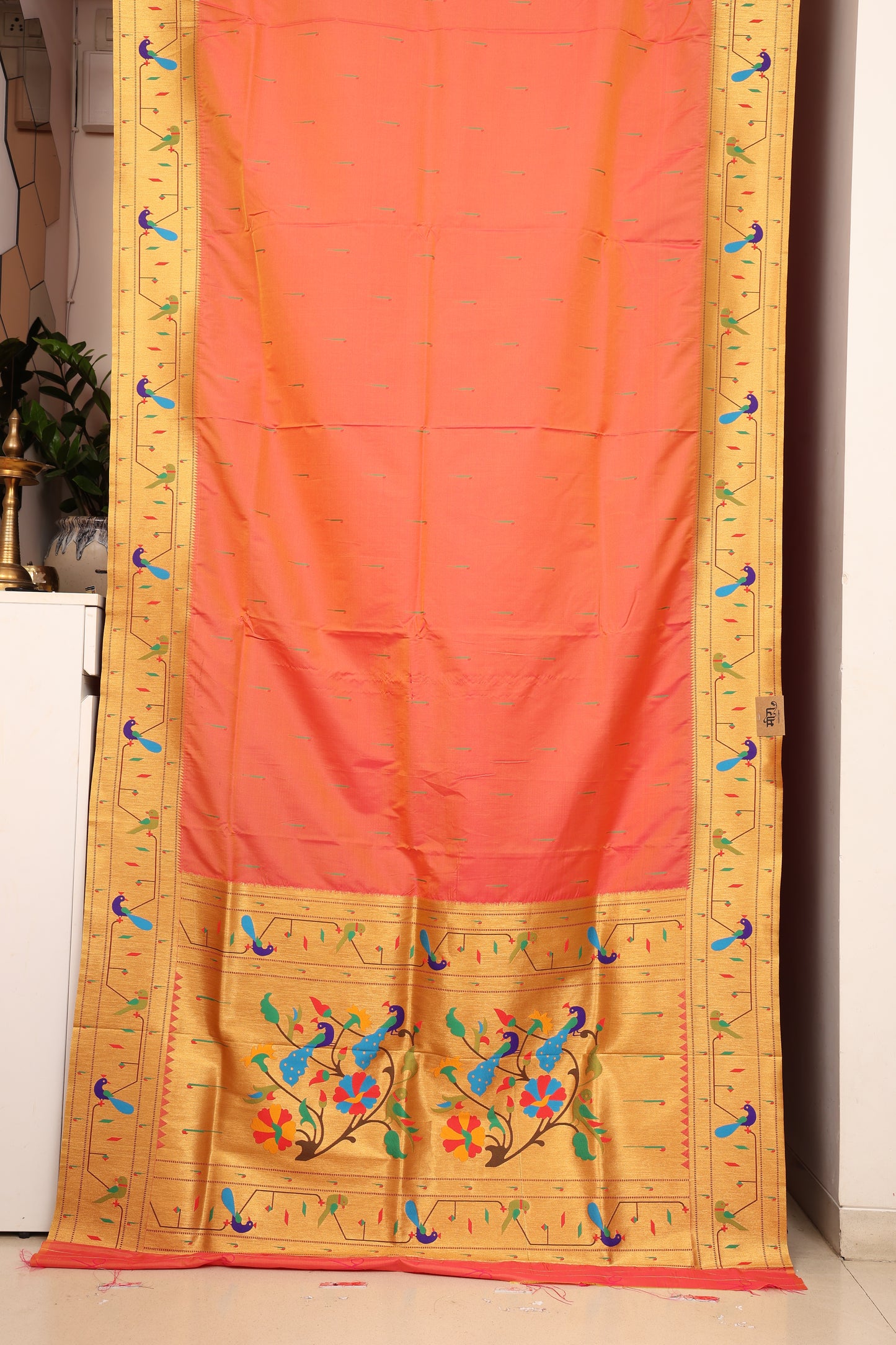 Peach Pink Tota Maina Border Paithani
