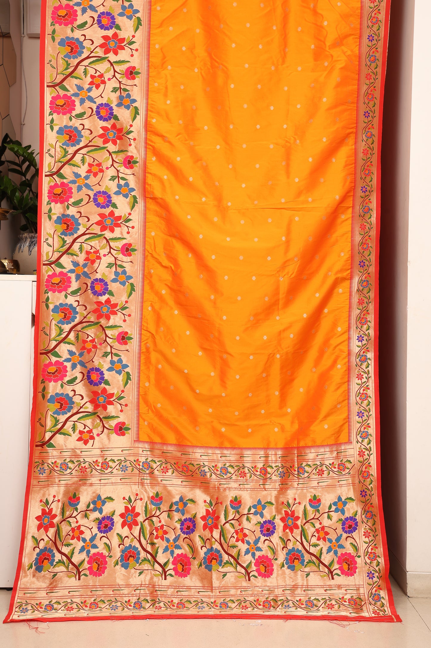 Kesari Orange Skirt Border Premium Paithani