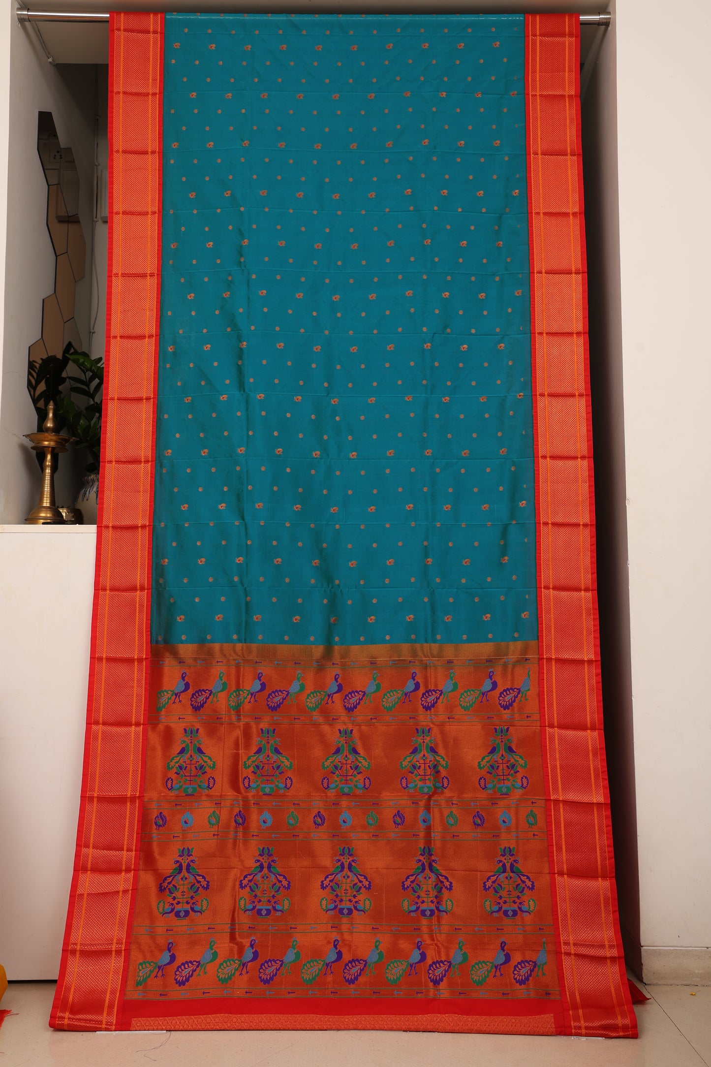Cobalt Blue Kalanji Contrast Border Paithani