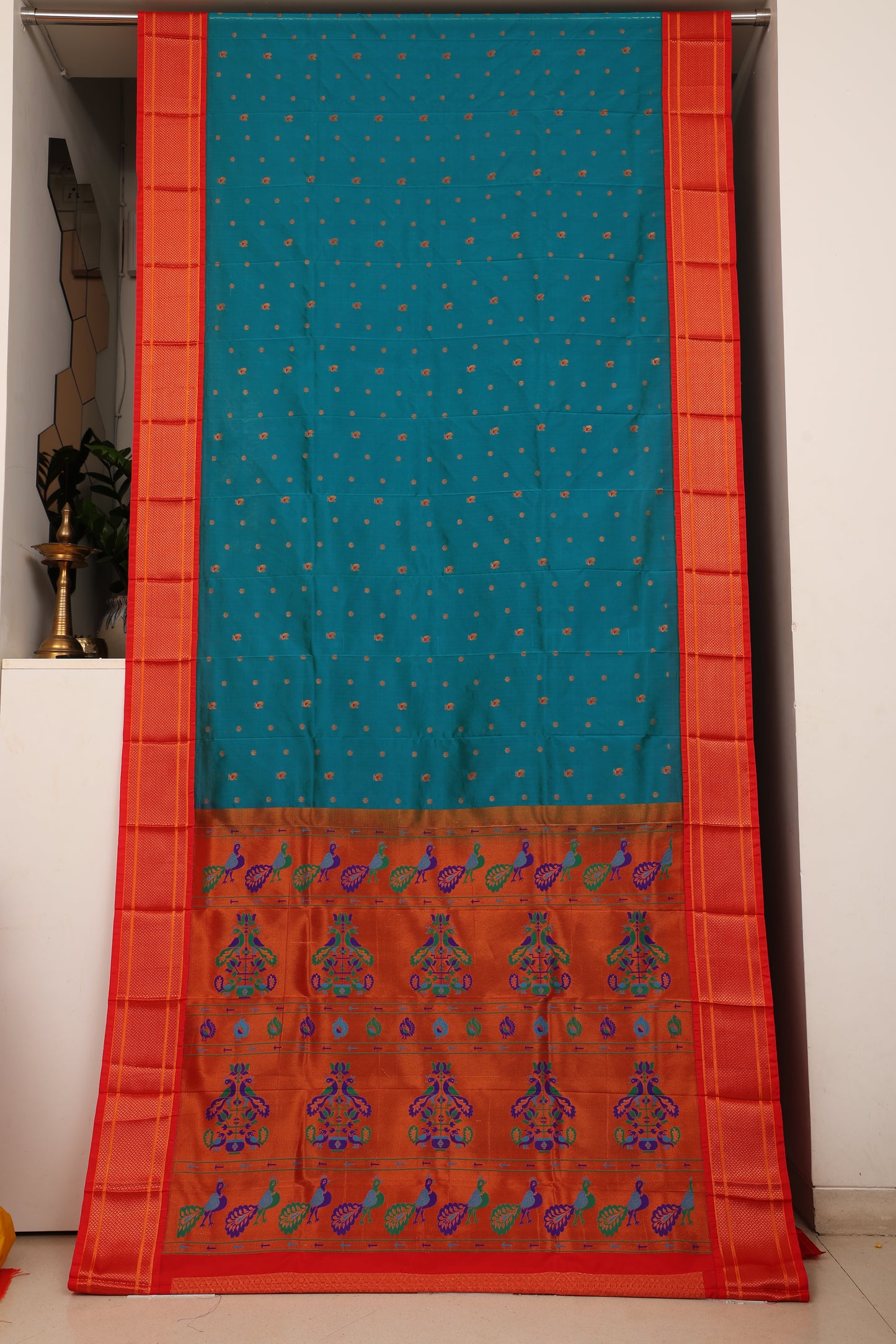 Cobalt Blue Kalanji Contrast Border Paithani