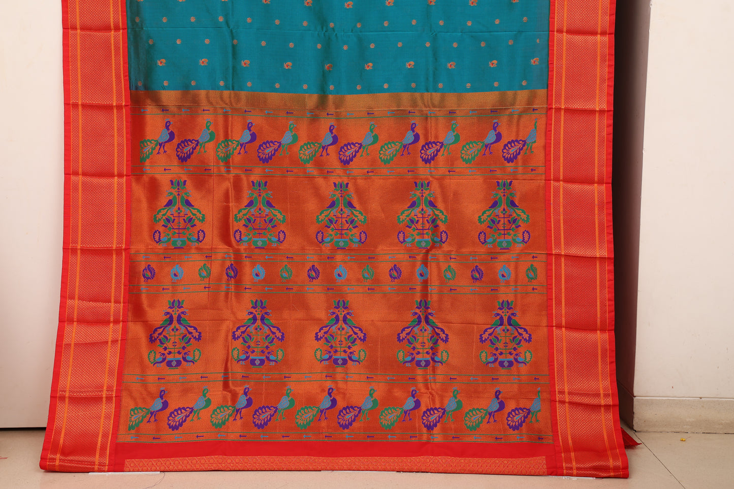 Cobalt Blue Kalanji Contrast Border Paithani