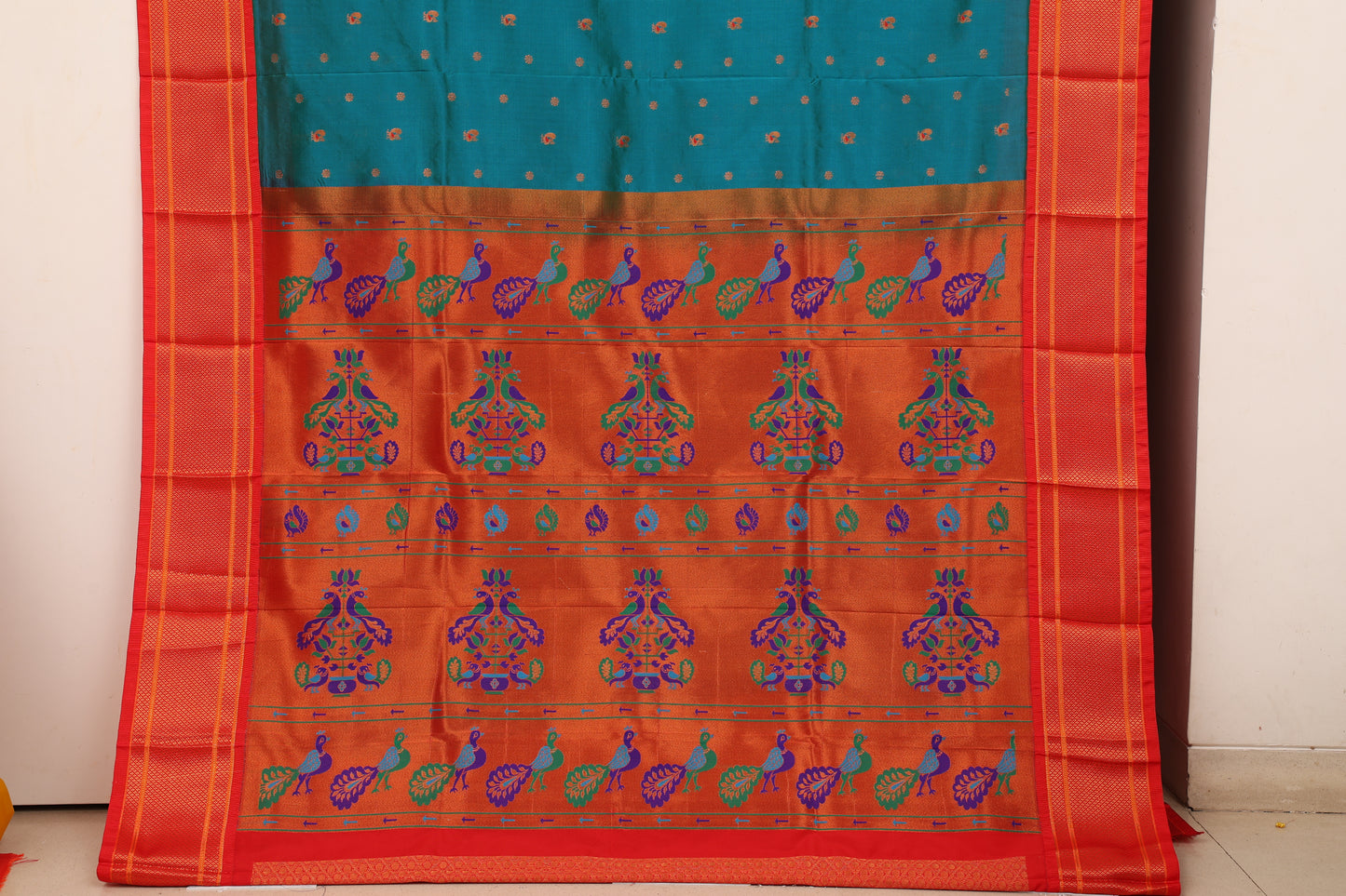 Cobalt Blue Kalanji Contrast Border Paithani