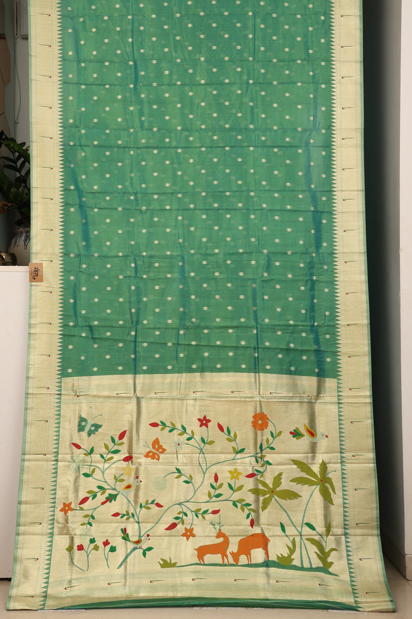 Emerald Teal Chanderi Paithani
