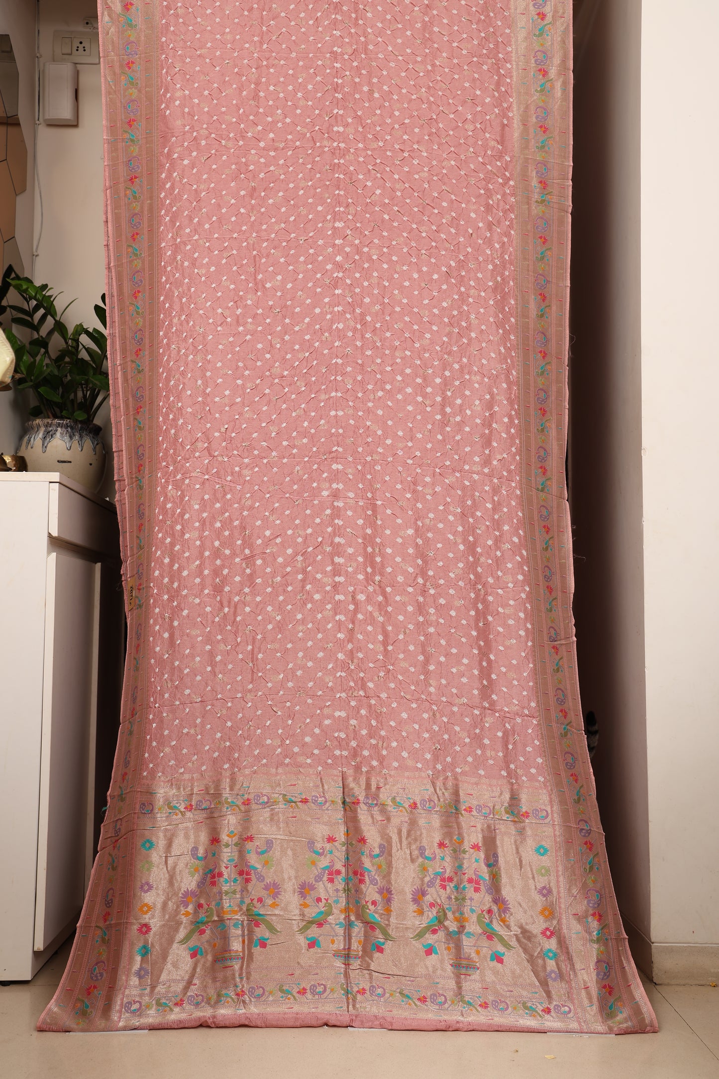 Blush Rose Pink Bandhej Paithani
