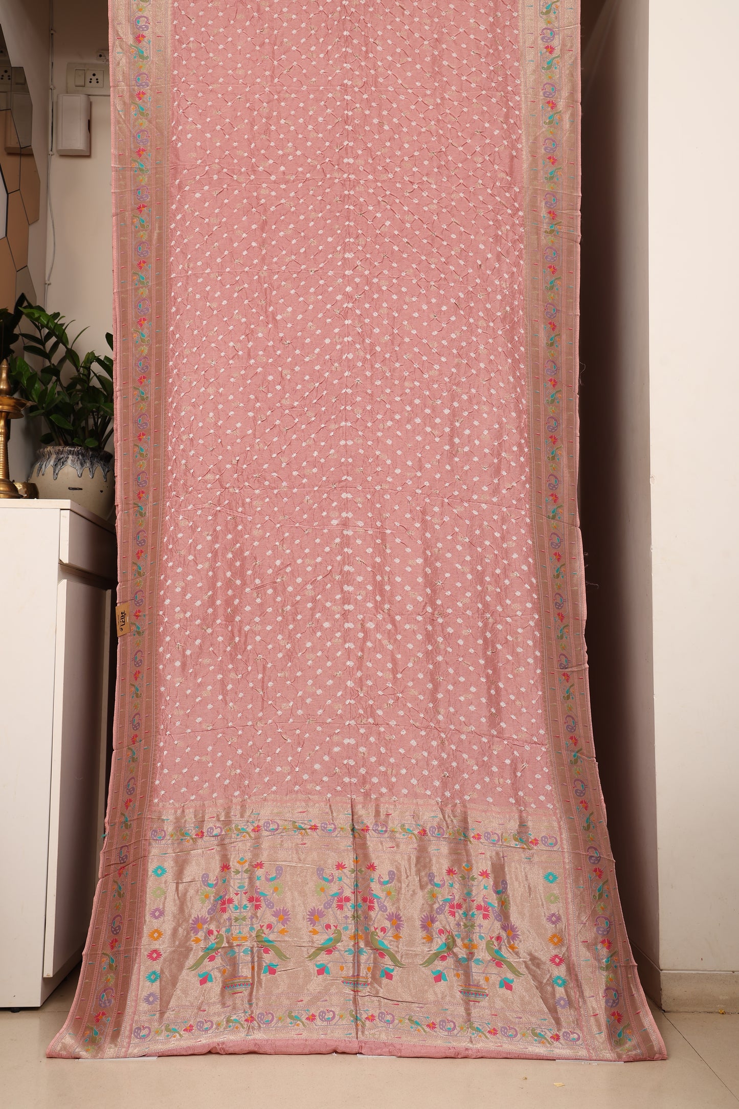 Blush Rose Pink Bandhej Paithani