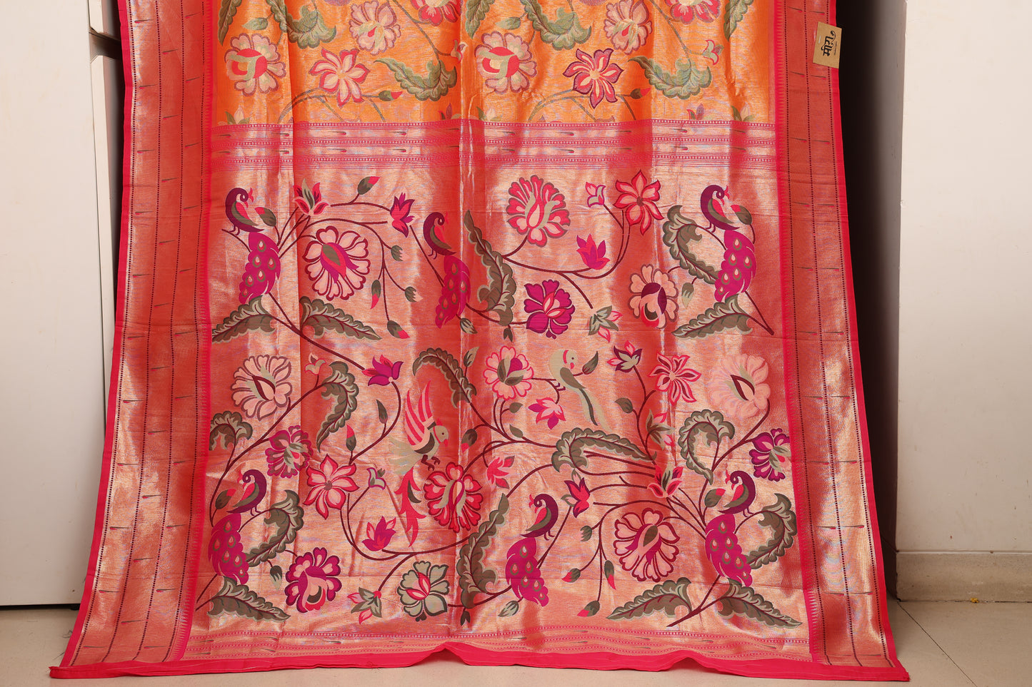 Burnt Orange Floral Brocade Paithani