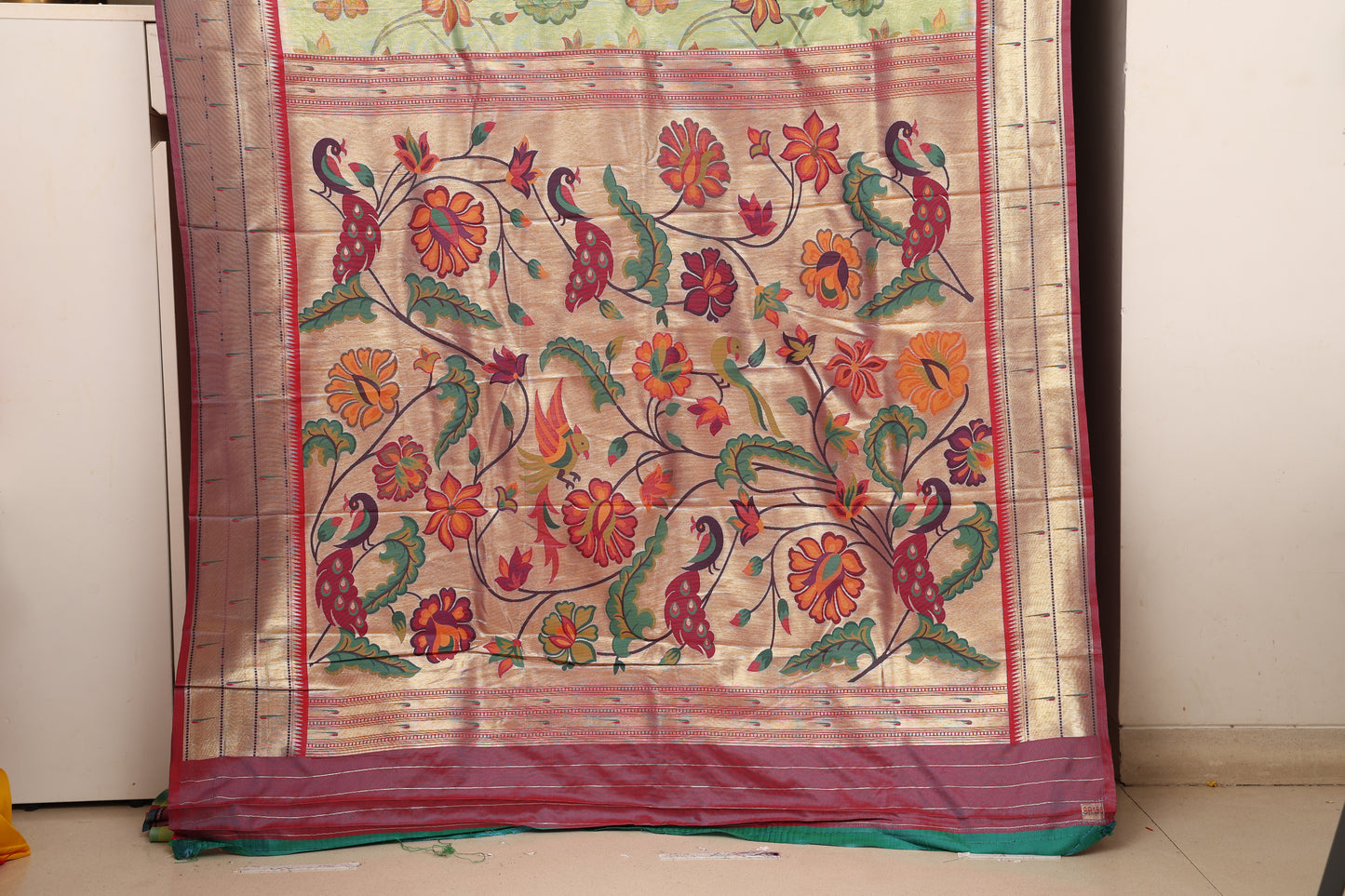 Pista Green Floral Brocade Paithani