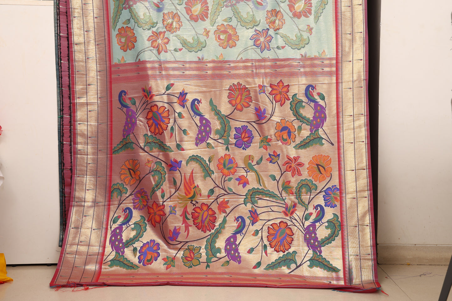 Aqua Green Floral Brocade Paithani
