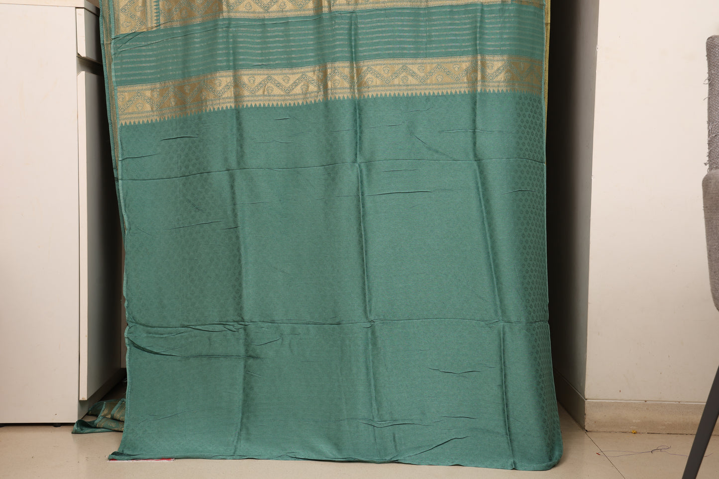 Olive Green and Teal  Peacock Brocade Paithani