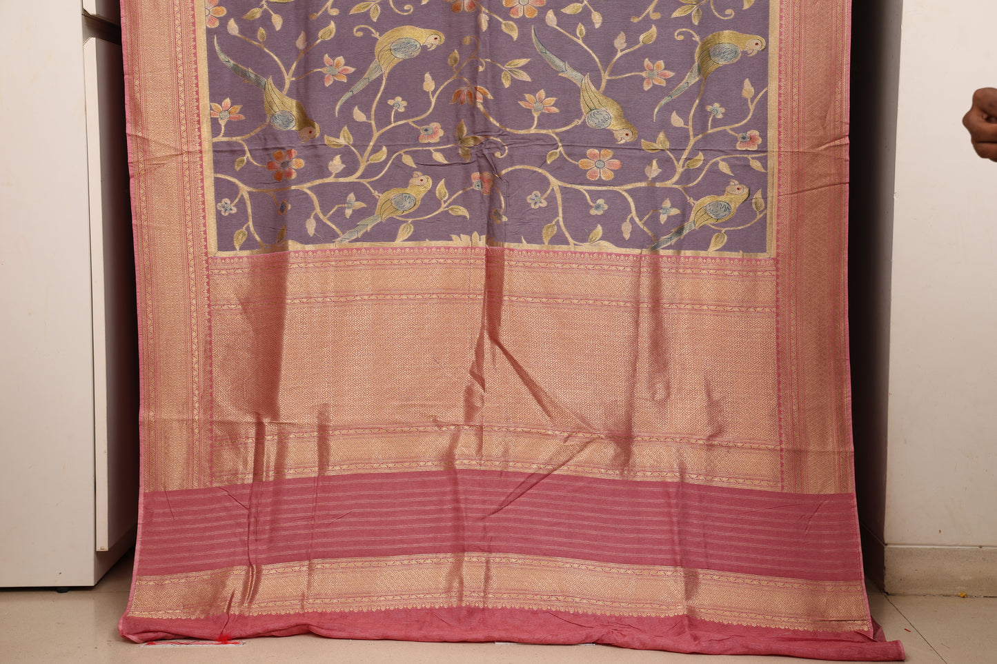 Lavender and Rose Pink Parrot Brocade Paithani
